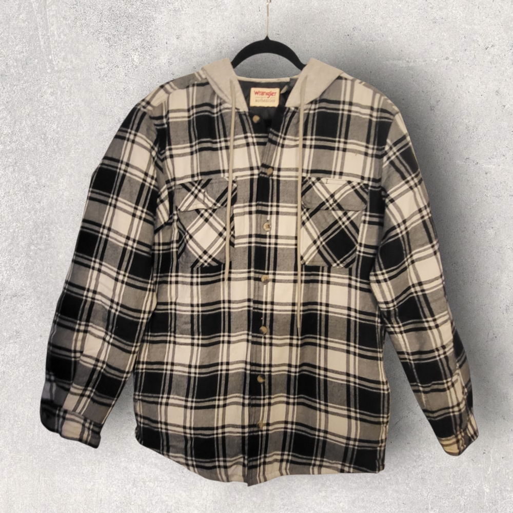 Wrangler Black and White Plaid Hooded Jacket